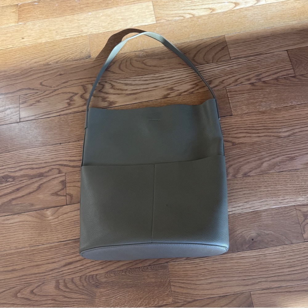 Olive Green Leather Tote Bag